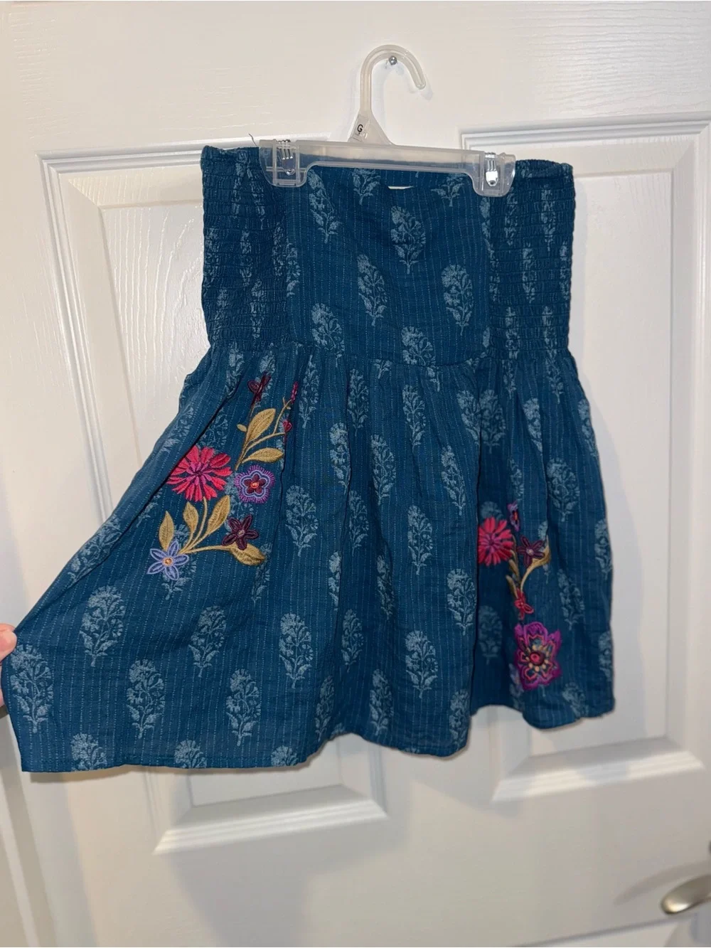 Anthropologie Teal Blue Floral Embroidered Tank Top